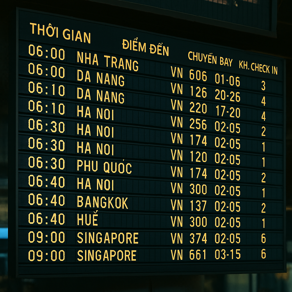 Mẫu màn hình led ma trận tại nhà ga và sân bay